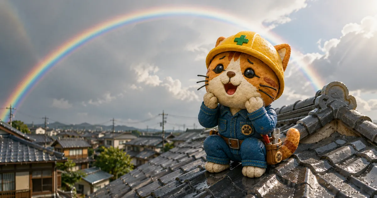 虹の下で笑うねこ丸くん